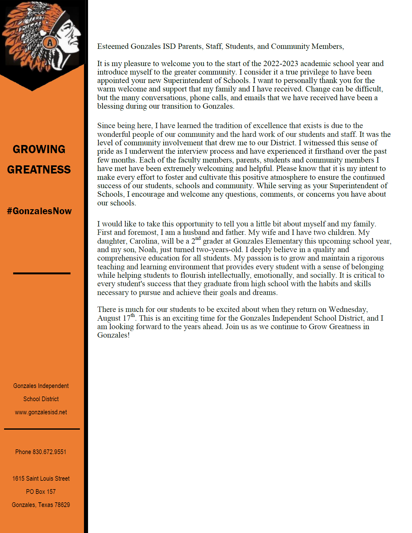 Dr. A's Letter to the Community